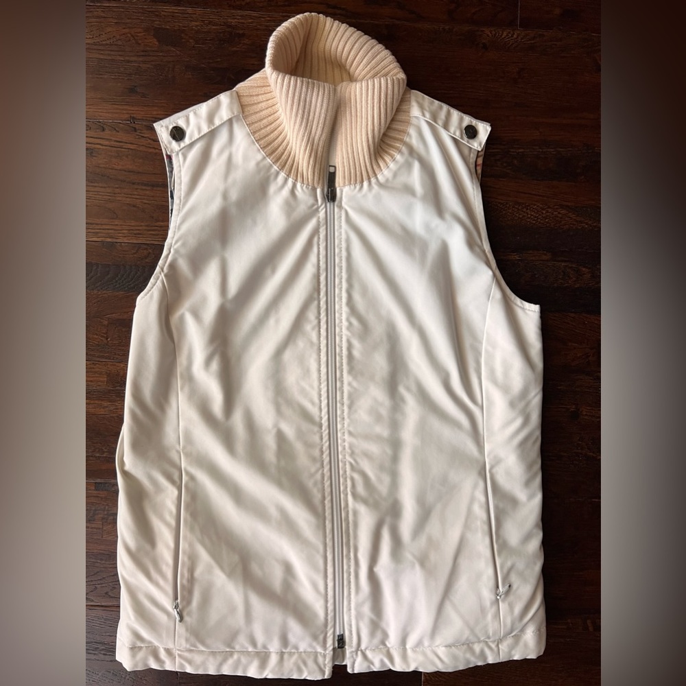 Burberry Cream Quilted Vest with Ribbed Knit Collar - XS